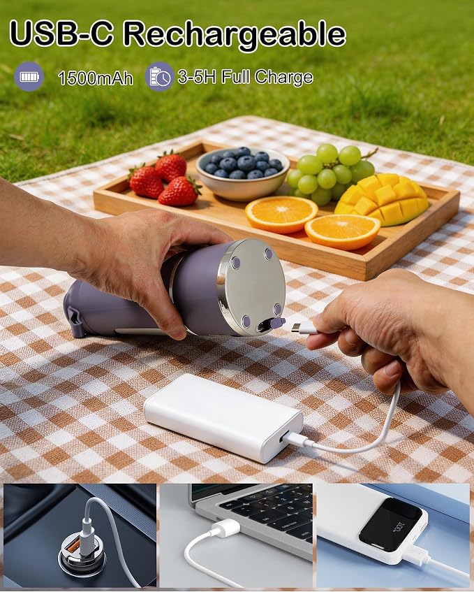 Easywave Portable Blender, Personal Electric USB, 500ml, Purple, Stainless Steel Blade, Battery Powered, 50W, Mini Blender for Blending