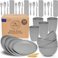 FOODLE Wheat Straw Dinnerware Set - RV, Camping, Picnic Plates Cups & Bowls | BPA-Free & Safety Tested - Microwave & Dishwasher Safe - Lightweight & Unbreakable Dishes - Great for Kids & Adults - For 4