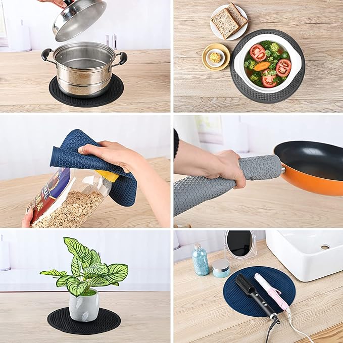 Silicone Microwave Mat - Round Heat-Resistant Pad, Non-Slip Trivet, 12" | Reusable Jar Opener, Pot Plate Holder, Grey