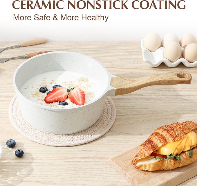 SENSARTE 2.5 QT Ceramic Nonstick Saucepan with Lid, PTFE/PFAS/PFOA Free | Medium Cooking Pot with Stay Cool Handle, Induction Compatible Saucepot, Ceramic Coating