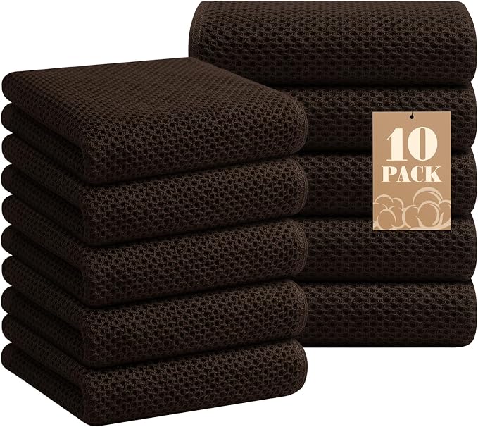 Homaxy 100% Cotton Waffle Weave Kitchen Towels, 10-Pack, Dark Brown | Ultra Soft Absorbent Dish Towels, Quick Drying Cleaning Towels, 13 x 28 Inches