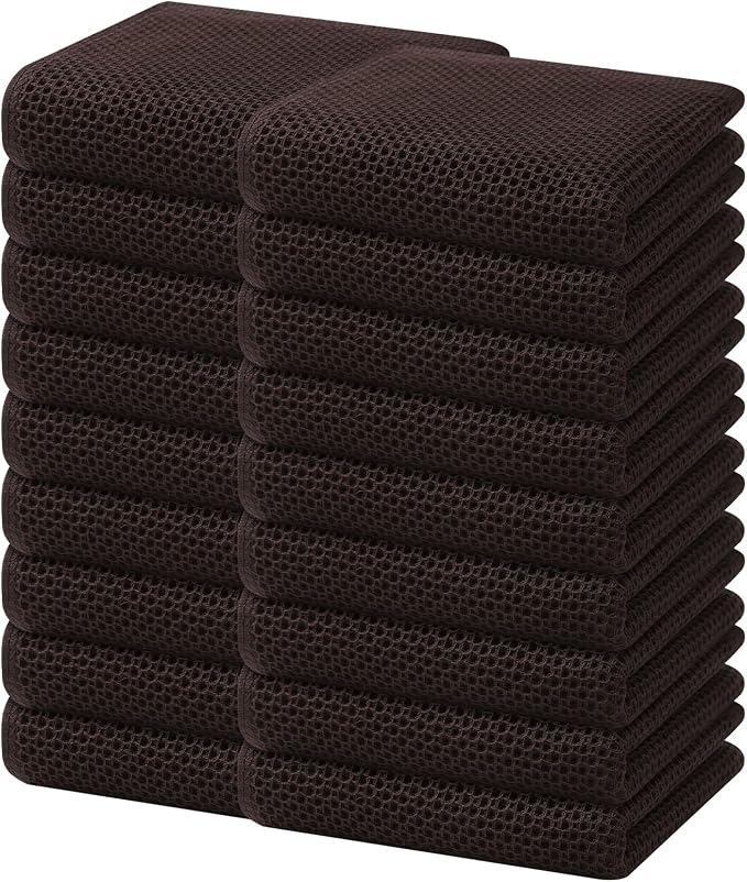 Homaxy 100% Cotton Waffle Weave Kitchen Dish Towels 18-Pack, Dark Brown | 13 x 28 Inches, Ultra Soft Absorbent Dish Towels, Quick Drying Cleaning Towels