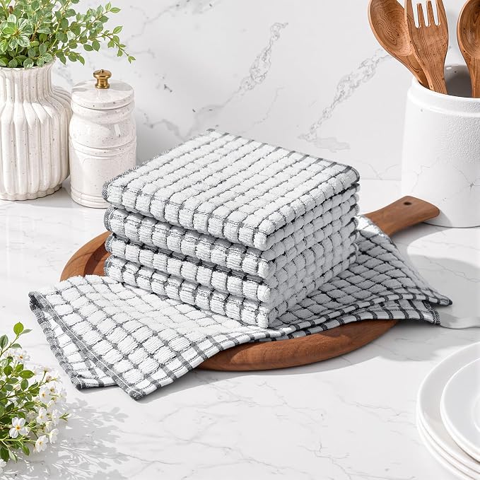 Homaxy 16 Pack Terry Kitchen Dish Cloths, 12"x12", Grey | Super Soft and Absorbent Dish Rags, Quick Drying Reusable Dish Towels for Washing Dishes