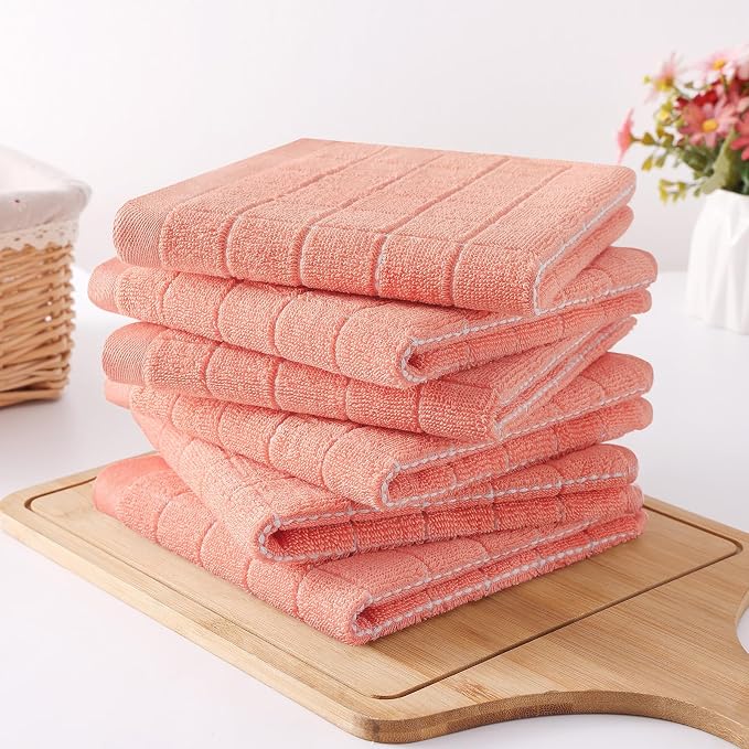 Homaxy 100% Cotton Terry Kitchen Dish Cloths, 8 Pack, Coral | Ultra Soft and Absorbent, Suitable for Drying and Washing Dishes