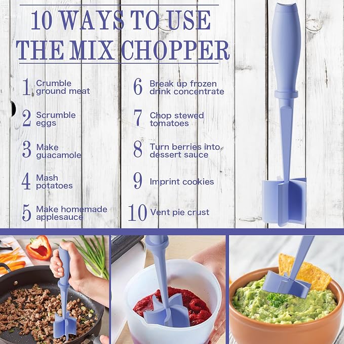 Meat Chopper Ground Beef Masher Tool for Hamburger | 5 Curve Blades Heat Resistant Meat Masher Tool, Turkey and More, Nylon Hamburger Chopper Utensil Non-scratch Utensils-Purple