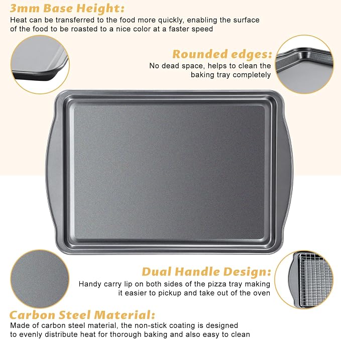 Baking Sheet with Cooling Rack - 17" x 11" x 0.5" Carbon Steel Cookie Sheet for Baking [1 Sheet + 1 Rack], Nonstick Baking Pan, Perfect for Baking, Roasting, and More