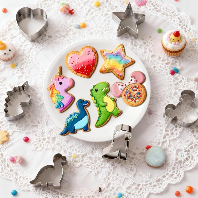 Stainless Steel Cookie Cutters, Mickey Unicorn Dinosaur Heart Star | Biscuit Cutter Molds for Baking or Valentine's Day Christmas Holiday Party Decorations
