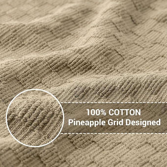 Homaxy 100% Cotton Terry Dish Cloths, 12"x12", 12-Pack, Tan | Ultra Soft Absorbent Dish Towels with Hanging Loop, Pineapple Grid Designed