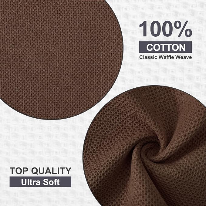 Kitinjoy 100% Cotton Waffle 4-Pack Kitchen Towels, 13" x 28", Coffee | Super Soft, Ultra-Absorbent, Fast Drying, lightweight, Quick Drying Kitchen Hand Towels