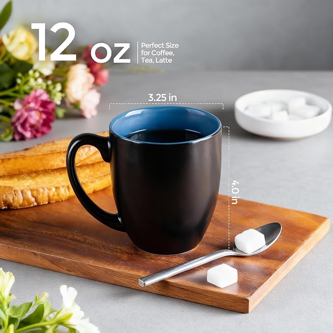 GBhome 12 oz Coffee Mugs Set of 6, Ceramic Coffee Cups- Multi-Color