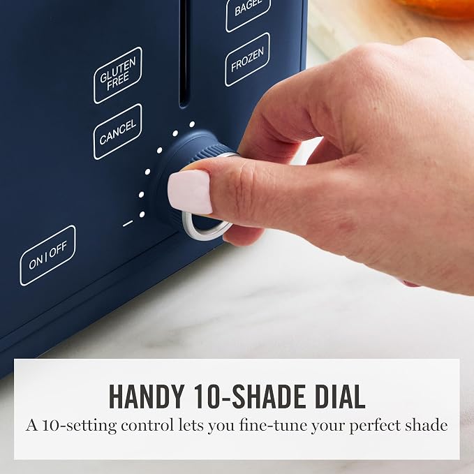 Martha Stewart 4-Slice Toaster, 3 Presets & 10 Shade Settings, Indigo Blue | Gluten-Free, Bagels, Extra-Wide Self Centering Slots, Waffles & Artisan Bread, Shade Memory, Cord Wrap & Removable Crumb Tray