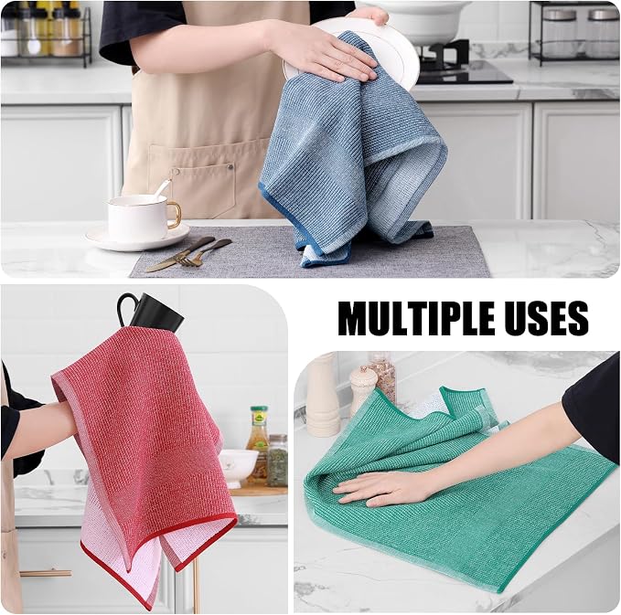Homaxy 380 GSM Cotton Premium Kitchen Towels 6 Pack, 18"x 28", Mix | Flat and Terry Dish Towels, Highly Absorbent Tea Towel Set with Hanging Loop, Soft Kitchen Hand Towels, Navy/Red/Green