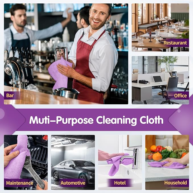 Purple Microfiber Cleaning Cloth -Pack of 8, Highly Absorbent Cleaning Rags, 16"X12" All Purpose Cleaning Towels for Housekeeping, Kitchen, Car, Lint Free and Reusable Microfiber Towels