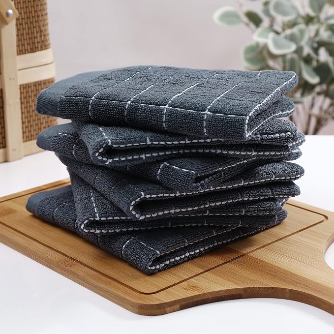 Homaxy 100% Cotton Terry Kitchen Dish Cloths, 7 Pack, Dark Grey | Ultra Soft and Absorbent Dish Towels for Kitchen, Suitable for Drying and Washing Dishes