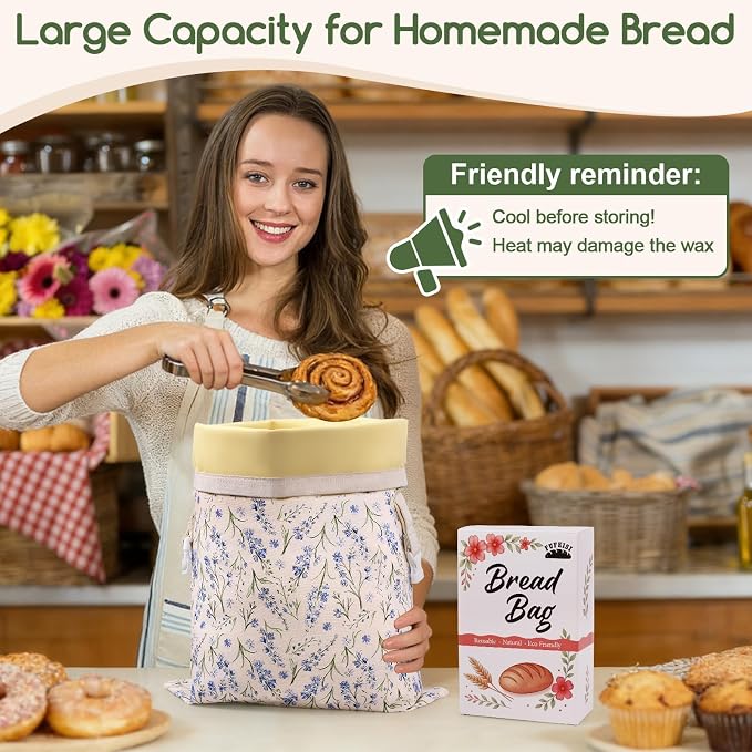 2 Pack Beeswax Bread Bags for Homemade Bread, Sourdough Storage XL 17"x13" | Reusable Bees Wax Bread Bag & Keeper, Natural Canvas with Premium Box for Home Baking, Freezer Storage & Outdoor Use
