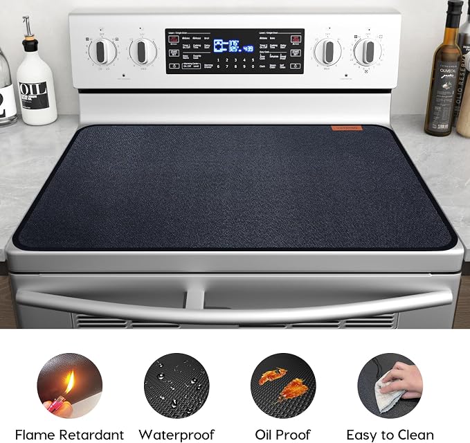 Fireproof Stove Cover for Electric Stove, 28.5" Glass Top Protector | 3-Layer Safe Material, Flame Retardant, Waterproof, Heat-Resistant Kitchen Mat, Flat Oven Cover Mat