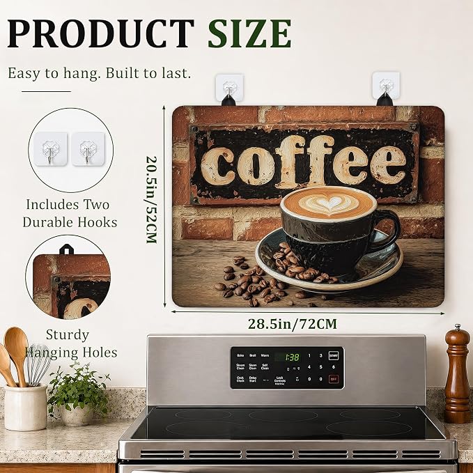 Stove Top Cover Coffee Cup 28.5x20.5Inch for Electric Stove,Heat Resistant Silicone Cooktop Protector,Glass Stove Cover Mat,Anti Scratch Countertop Protector