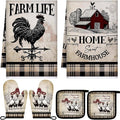 Leinuosen 6 Barn Farm Farmhouse Kitchen Decor Dish Towels Oven Mitts and Pot Holders Sets Chicken Kitchen Towels Absorbent Decorative Accessories for Cooking Baking Grilling