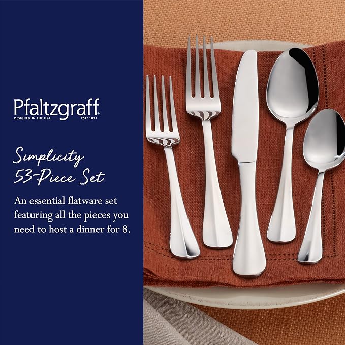 Pfaltzgraff Everyday Simplicity 53-Piece Stainless Steel Flatware Set, Service for 8 (Pack of 2)