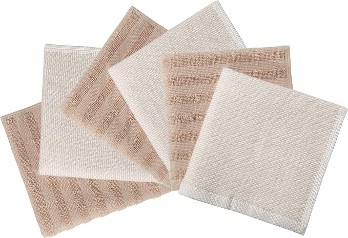 Bumble Premium Dish Cloths 13"x13" (6 Pack) | 100% Natural Ring Spun Cotton | 400 GSM | Highly Absorbent & Soft |Yarn Dyed & Solid Dyed Terry Dish Cloth Set - Tan