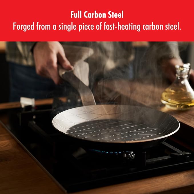 ZWILLING Forged 9.5-Inch Carbon Steel Frying Pan, PFAS-Free Pre-Seasoned Frying Pan, Induction Compatible Skillet, Oven Safe Carbon Steel Cookware