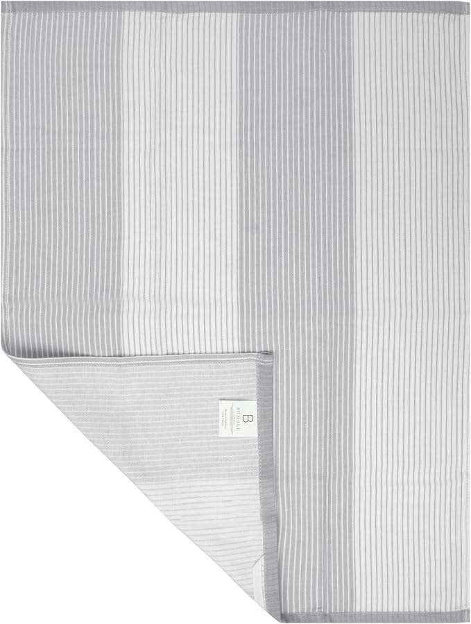 Premium Kitchen Towels 6 Pack 100% Cotton, 20"x28" - Grey | 238GSM Yarn Dyed Flat Woven Stripe Dish Towel for kitchen | Kitchen hand towels with Hanging Loop | Absorbent Linen set