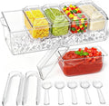 ARSTPEOE Condiment Tray, Chilled Condiment Server, Bar Accessories on Ice | Condiment Caddy for Home, Party and Celebration, Bar Accessories with Removable Trays and Lids (5 Spoons & 2 Tongs)