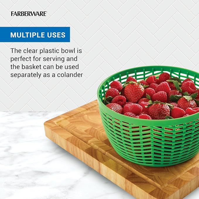 Farberware Pro Small Salad Spinner with Pump Lid, 3.16 Qt Lettuce Spinner and Fruit Washer Bowl with Colander Basket, One-Handed Operation, Nonslip Base