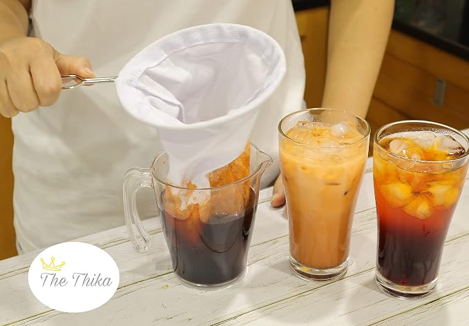 5.3” Large Reusable Thai Tea Filter – Traditional Cloth Strainer with Metal Handle for Tea, Coffee, Coconut Milk, Almond Milk, and Juice