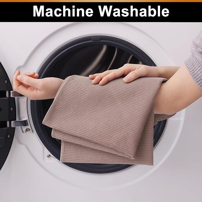 Homaxy 100% Cotton Waffle Weave Kitchen Towels, 4 Pack, Brown | Soft and Absorbent Dish Towels, 16 x 26 Inches Quick Dry Hand Towels