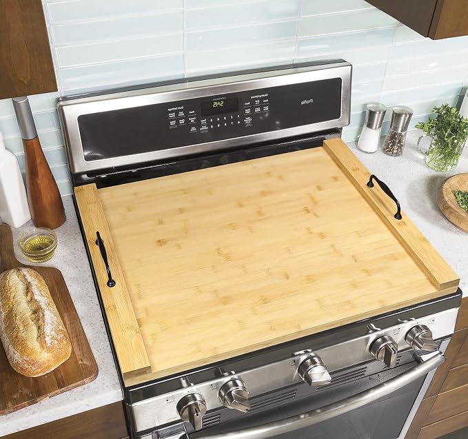 GASHELL Noodle Board Stove Cover with Handles for Electric, Gas Stove Top | 100% Bamboo, Natural, Increases Countertop Space, Multi-purpose, used as Charcuterie Board, Serving Tray, Turkey Board