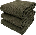 Olive Green Kitchen Hand Dish Towels, Set of 3, 100% Cotton, 18" x 28" | Terry Loop Ribbed Textured, Soft & Absorbent Cleaning Cloth, Quick Dry, Multipurpose for Everyday Use