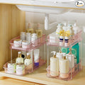 Delamu 2-Tier Under Sink Organizers and Storage, Multi-Purpose Stackable Bathroom Cabinet organizers, Pull Out Kitchen Pantry Organization and Storage with Dividers(2 Pack, Pink)