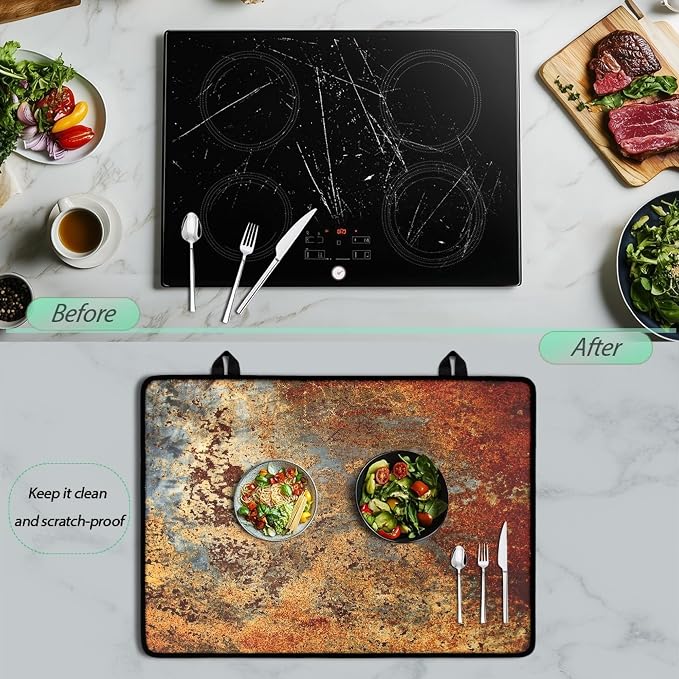 Brown Rust Metal Stove Top Covers for Electric Stove Gold Rusty Cinnamon Copper Bronze Metallic Glass Top Gas Stove Pad Heat Resistant Range Cooktop Mat for Kitchen 28"x20"