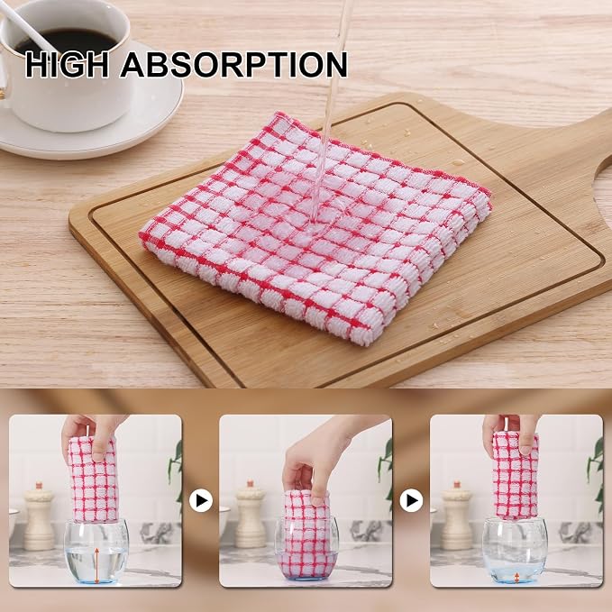 Kitinjoy Cotton 16 Pack Terry Kitchen Dish Cloths, Mix Colour | 12 x 12 Inches Super Soft and Absorbent Dish Rags, Quick Drying Dish towels for Washing Dishes