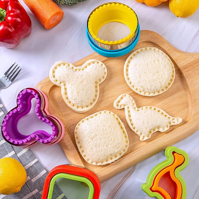 Nifogo Sandwich Cutter for Kids Lunch 22 Pcs (LARGE) | Sandwich Maker, Cookie Cutters and Sealer Set, Stainless Steel, Bread Decruster, Dinosaur Mickey Heart Shape for Boys Girls