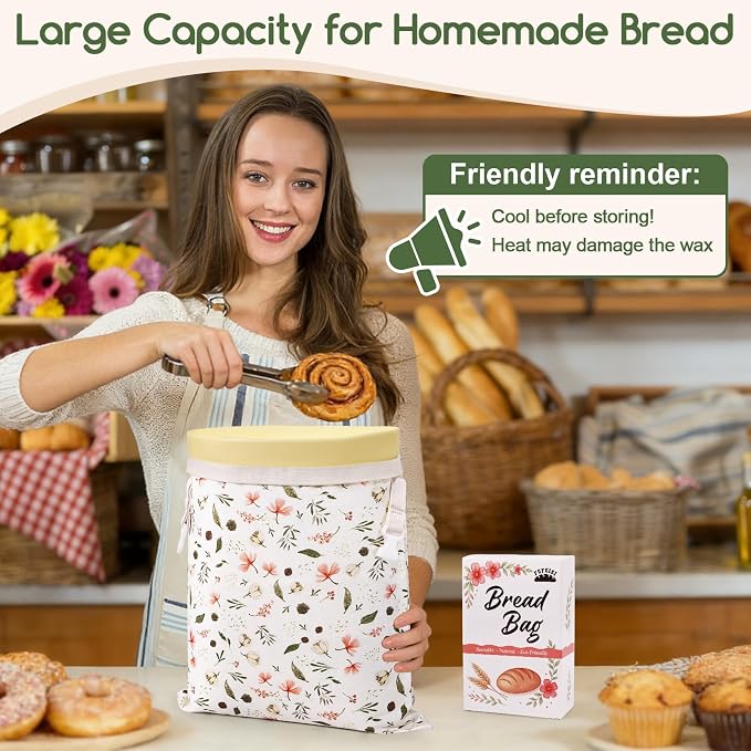 2 Pack Beeswax Bread Bags for Homemade Bread, Sourdough Storage XL 17"x13" | Reusable Bees Wax Bread Bag & Keeper, Natural Canvas with Premium Box for Home Baking, Freezer Storage & Outdoor Use