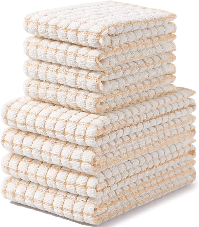 Homaxy Kitchen Towels and Dishcloths Set, Set of 8, Apricot | Cotton Terry Kitchen Dish Towels, Super Soft and Absorbent Dish Cloths, 16 x 25 and 12 x 12 Inches