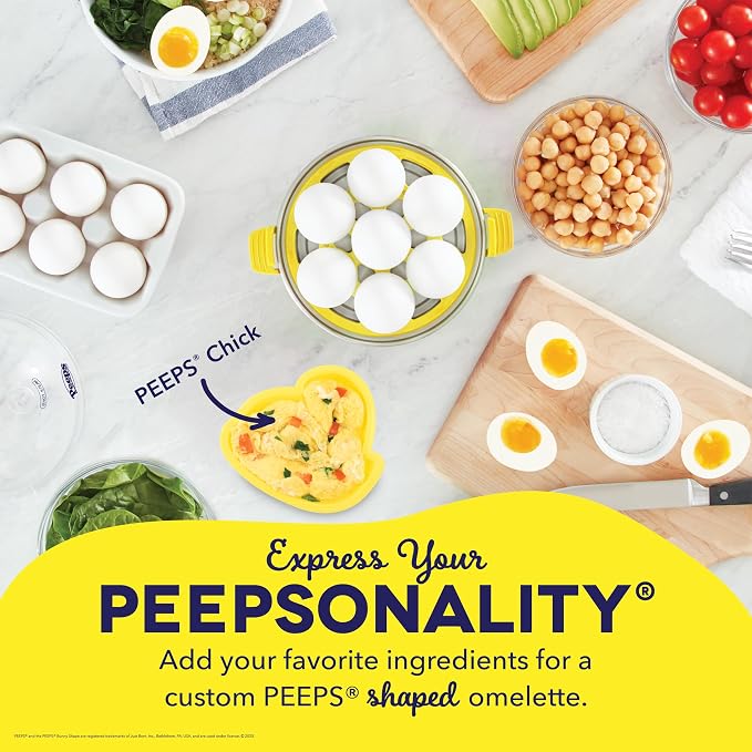 PEEPS & Dash Rapid Egg Cooker, Chick Omelette Mold, Yellow | Electric Egg Poacher, Boiler, Steamer & Omelette Maker Machine, Soft or Poached Eggs for Breakfast, Auto Shut-Off, BPA-Free