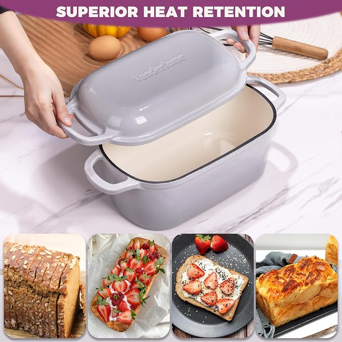 4.6-Quart Oval Dutch Oven for Bread Baking | 2 in 1 Cast Iron Bread Pan with Lid, Sourdough Baking Pan for a Crispy Crust, Oyster Grey