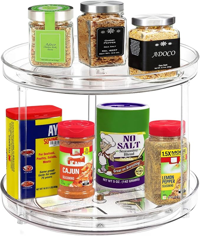 2 Tier Lazy Susan Bathroom Organizer, 9.25Inch Clear 360 Rotating Makeup Organizer for Vanity, Skincare Organizers Perfume Organizer, Spice Rack Organizer for Cabinet- Home Organization and Storage | Clear 360 Rotating Makeup Organizer for Vanity,Skinc...