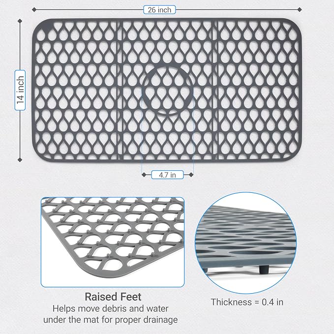 Silicone Sink Protector for Kitchen Sink – Extra Large 26" x 14" Kitchen Sink Mat for Bottom of Sink – Heat-Resistant, Dishwasher-Safe, Non-Slip Sink Grid & Accessories, Flexible Sink Cover