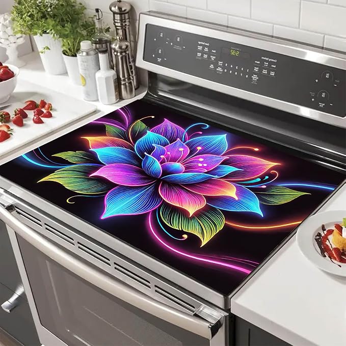 HOMETITUTE Neon Flower Stove Top Cover 28x20 Vibrant Diatomite Mat