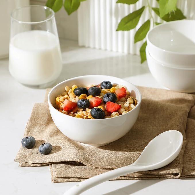 MALACASA 14 Oz Small Ceramic Bowls Set of 8, White Porcelain Bowl for Rice | Perfect for children, dessrt, Side dishes, rice, & ice cream; scratch-resistant, stackable, microwave, oven & dishwasher safe