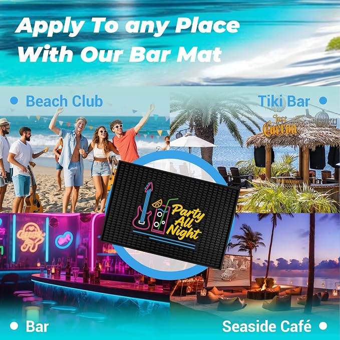 Neon Tiki Black Bar Mat 18 x 12 Inch - Thick Rubber Bar Mats for Countertop and Bartending - Professional Bar Spill Mat for Home Bar Accessories, Bar Cart Decor and Bartender Accessories （CYKH）
