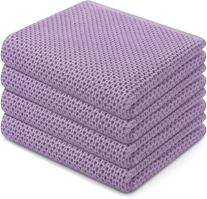 Homaxy 100% Cotton Waffle Weave Kitchen Dish Towels 4-Pack, Lavender | 13 x 28 Inches, Ultra Soft Absorbent Dish Towels, Quick Drying Cleaning Towels