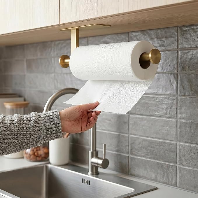 Paper Towel Holder Wall Mount,No Drill,SUS304 Steel, Space Saving | Maximize countertop space with secure roll storage. Fits kitchens, bathrooms, RVs and pantries with flexible mounting options