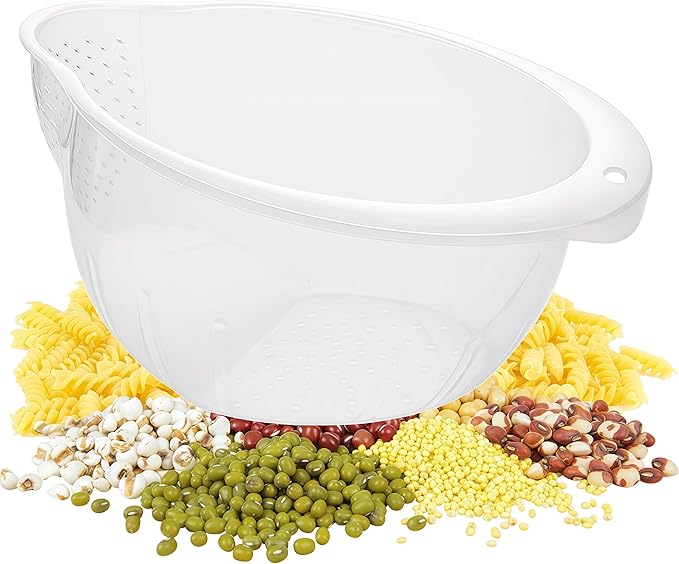 Japanese Rice Strainer Quinoa Washing Bowl Small Grains Washer Cleaner | Plastic Side Drainers Colander for Rinsing Fruits, Vegetables and Beans, BPA-Free