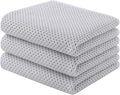 Homaxy 100% Cotton Waffle Weave Kitchen Towels, 3-Pack, Light Gray | 13 x 28 Inches, Ultra Soft Absorbent Dish Towels, Quick Drying Cleaning Towels
