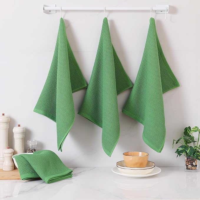 Homaxy 100% Cotton Oversized Waffle Weave Kitchen Towels 8-Pack | Grass Green, 20 x 28 Inches, Ultra Soft Absorbent Dish Towels, Quick Drying Large Cleaning Towels